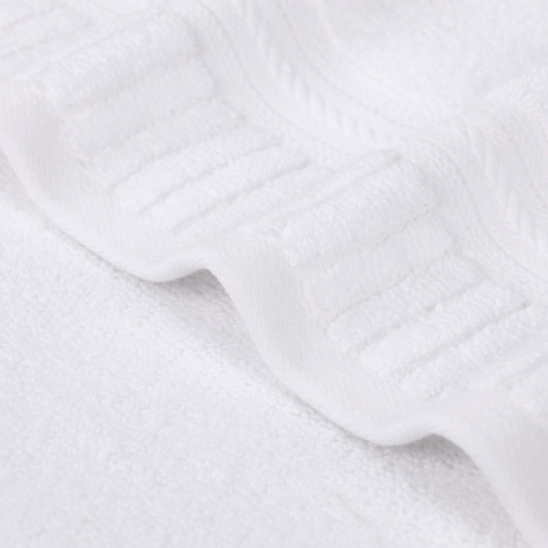 White Cotton 6 Piece Hand Towels Set with Ribbed Border
