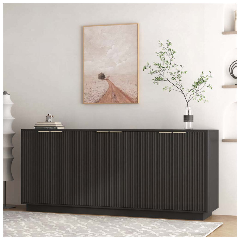 Buffet moderne avec rangement, grand buffet cannelé avec tablettes réglables Modern, Brown