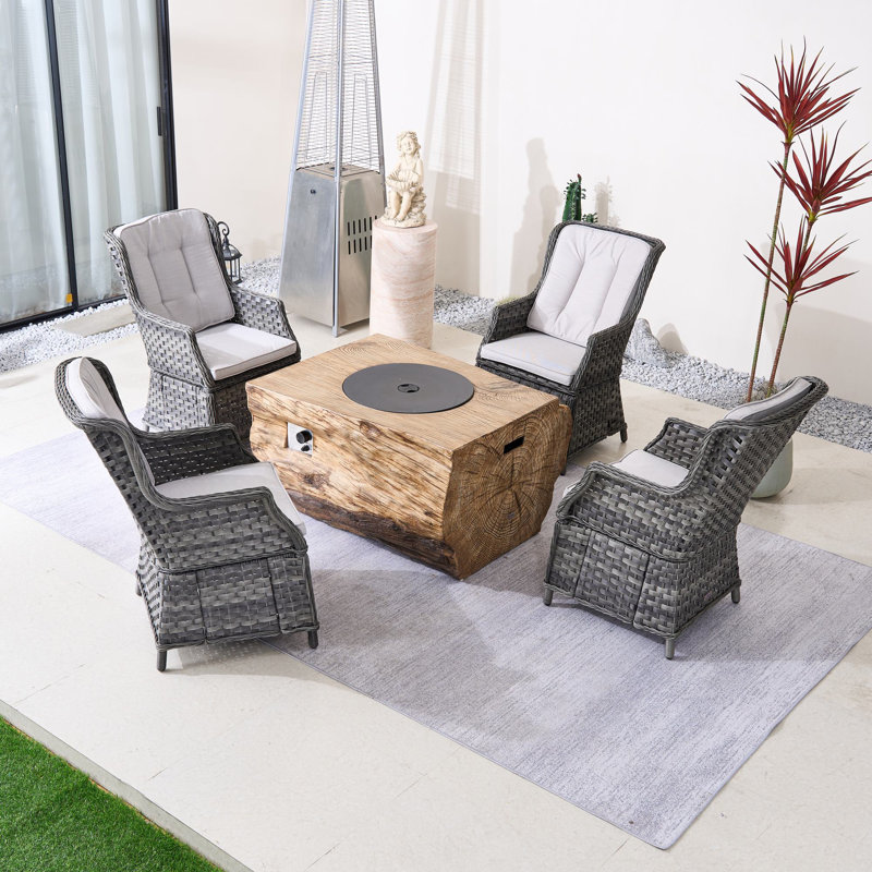 Ensemble de conversation d'extérieur 4 personnes avec table de foyer Nouriah, Blanc, Brun / Gris