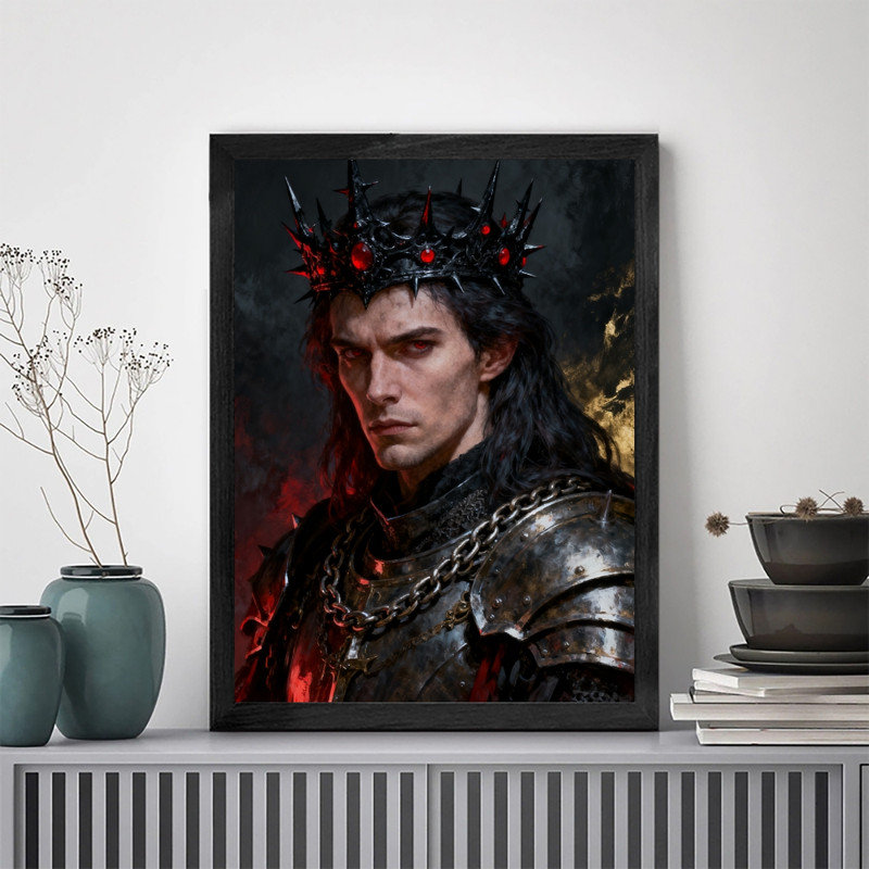 Art encadré noir, fantaisie chevalier vampire foncé, impression cadre médiéval gothique dramatique, H 11 po x l 9 po