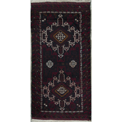 Tapis noir et rouge de haute qualité noué à la main