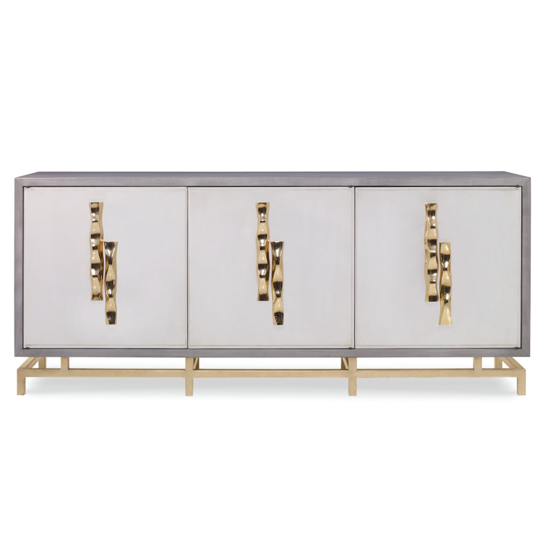 Buffet en bois d'acajou de 78 po de largeur Origami, gris