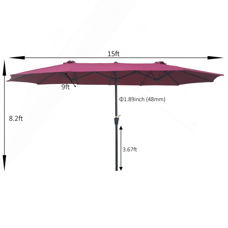 Parasol de terrasse extra large double face de 4,57 m x 2,74 m (15 pi x 9 pi) – Parasol de marché double extérieur avec manivelle et aérations pour jardin, terrasse, cour et piscine