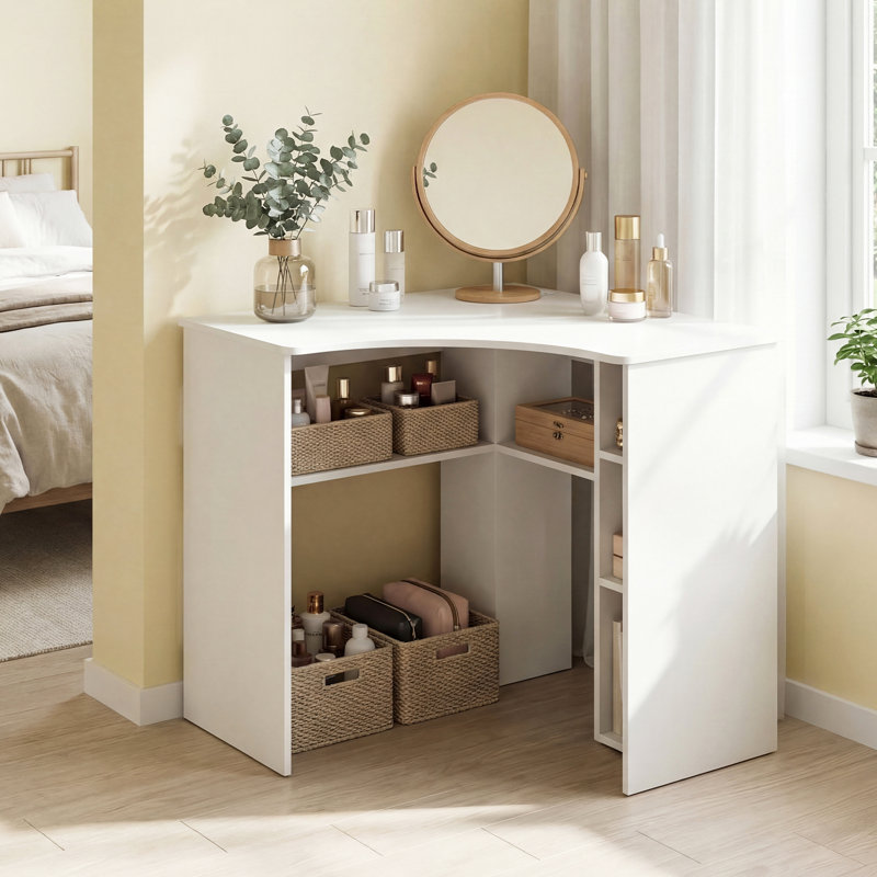 Yeramis Wrought Studio? L-shaped Computer Desk With Storage Shelves Adjustable Shelf For Home Office, White