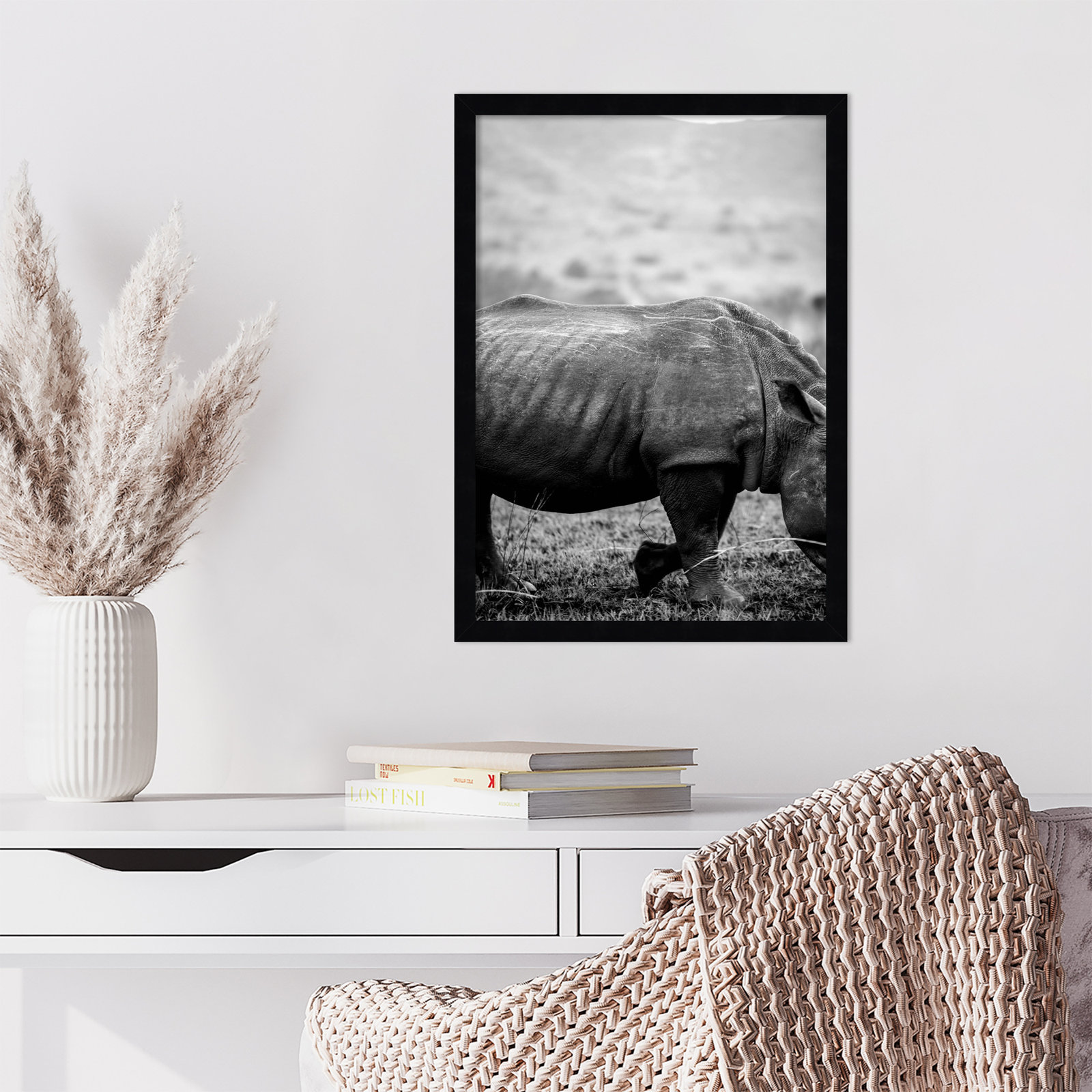 Pepperidge "Black Rhino" Print, Black, 21" H x 15" W