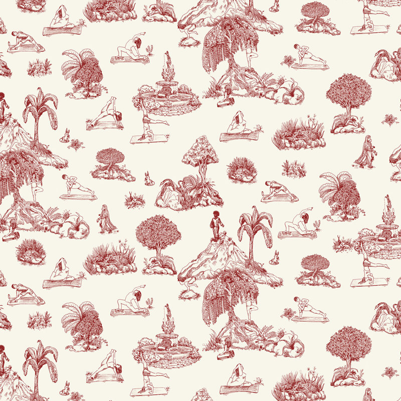 Yoga Garden Toile, Non-Woven, Red/Cream