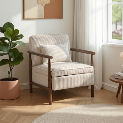 Mid Century Modern Storage Accent Chair With Wood Frame And Waist Cushion