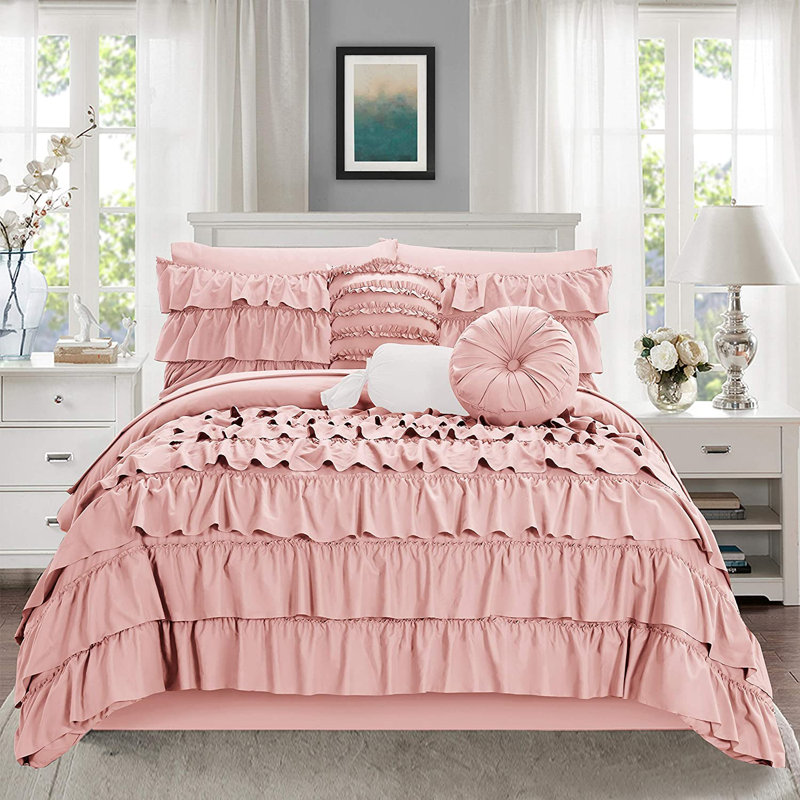 Elegant Comfort Ring Stitch Comforter, Dusty Rose, Twin Comforter