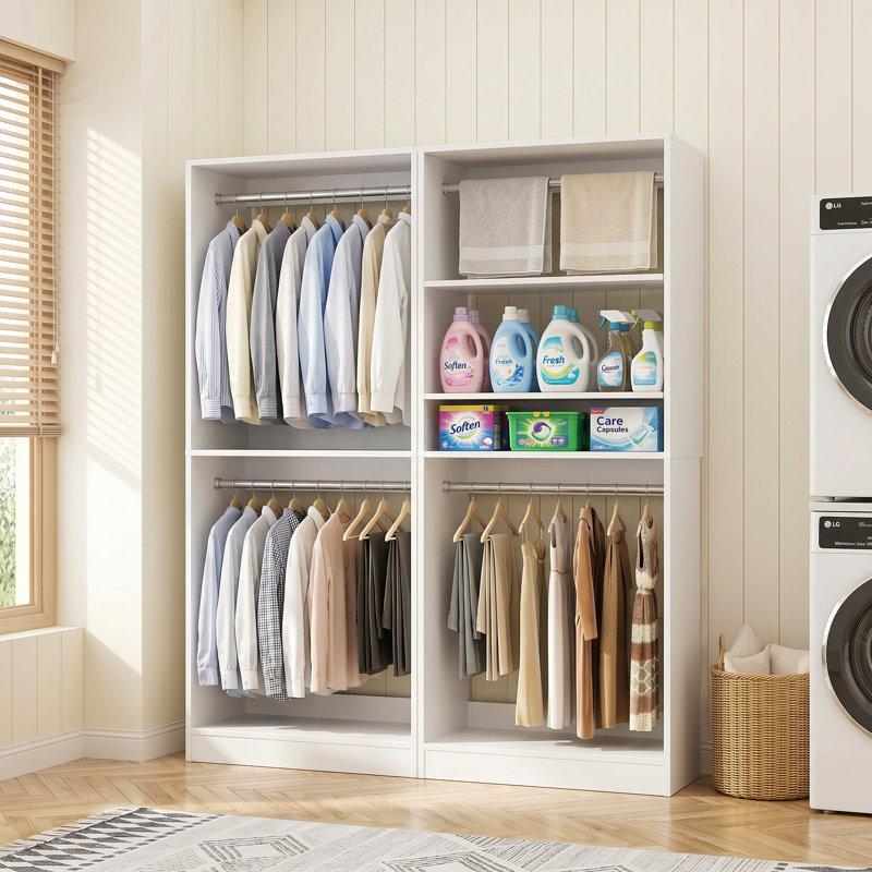 Closet System 2ith Hanging Rods and Shelves, White