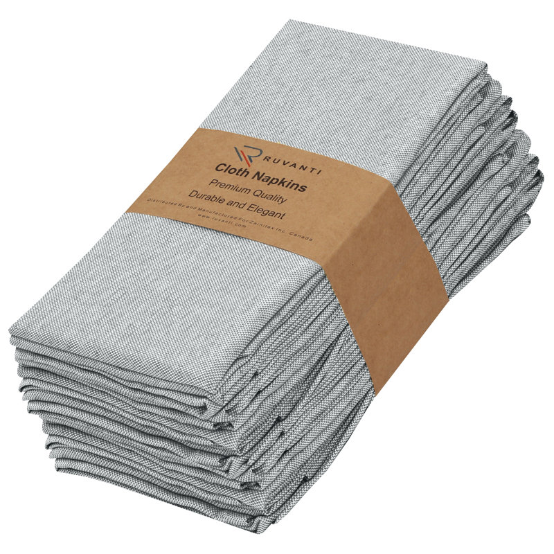 Poly Cotton Square Cloth Napkins Chambray Fabric, Dark Silver