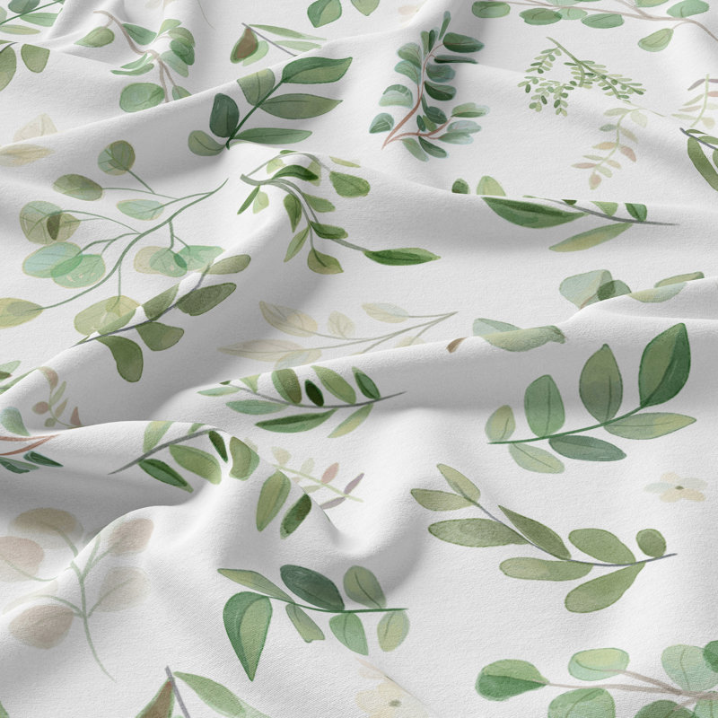 Botanical Green and White Cotton Queen Duvet Cover Set