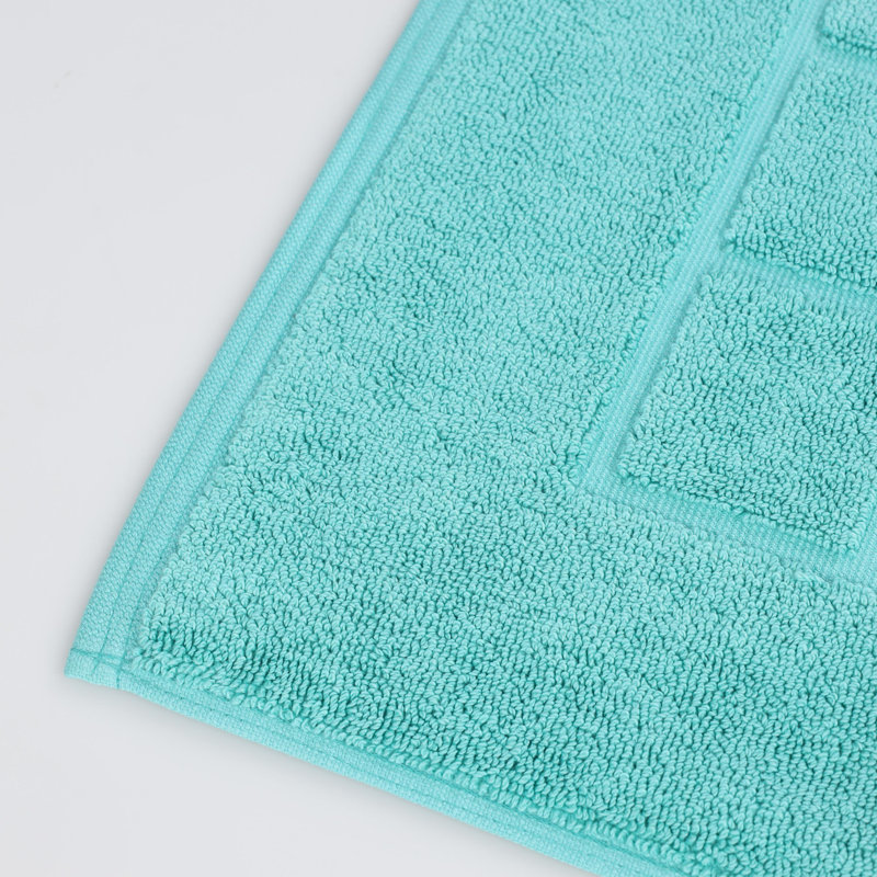 100% Cotton Thick & Absorbent Reversible Checkered Bath Mats - Set Of 2, Turquoise