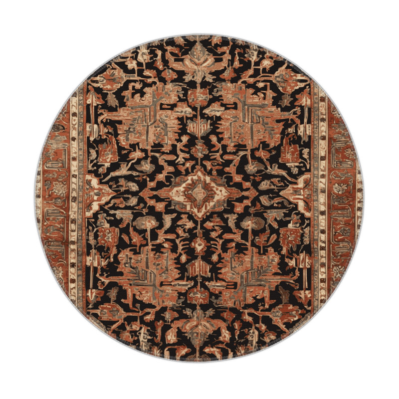 Persian Brown Indoor and Outdoor Area Rug, Round 5'