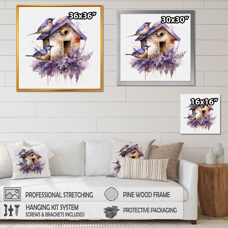 «Purple Lavender Birdhouse II», reproduction d'art sur toile, H 16 po x l 16 po x P 1 po, Toile tendue
