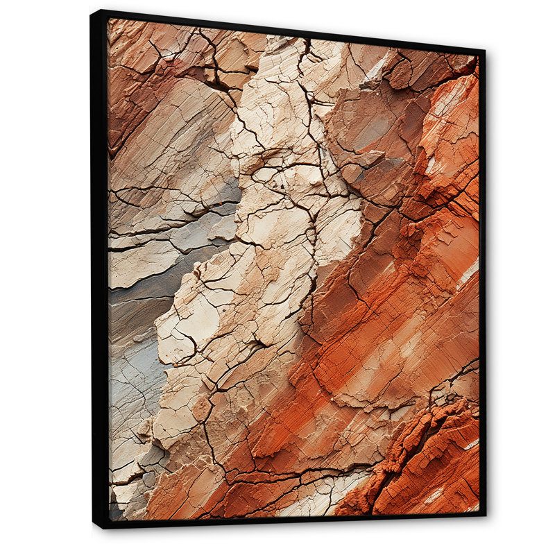 Earth Minimalist Fossils III - Abstract Collages, art mural, Cadre flottant noir, H 44 po x l 34 po x P 1,5 po