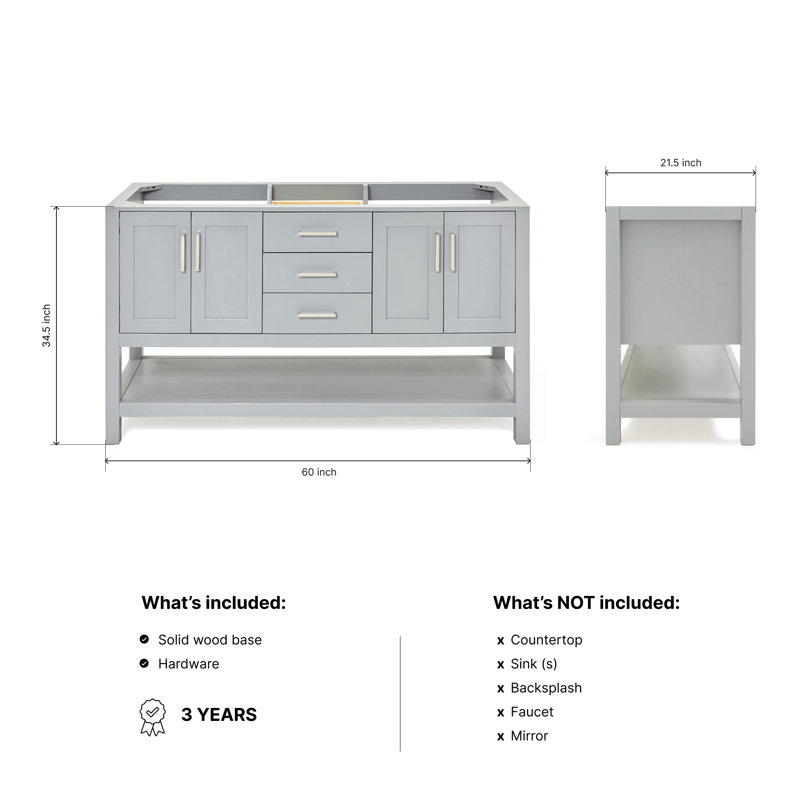 60'' W Double Bathroom Vanity Base, Gray