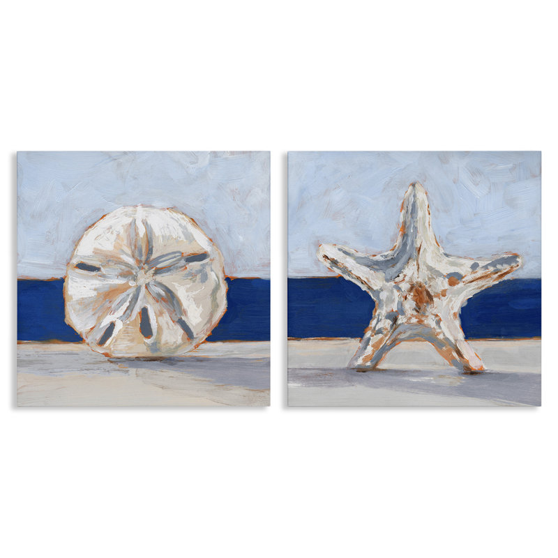 «Sea Life Starfish Seashell», peinture, plage, animal marin par Ethan Harper - ensemble de 2 peintures, H 24 po x l 24 po