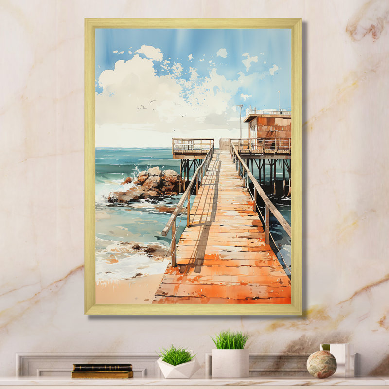 «Miami Sunset Pier I», reproduction sur toile, H 40 po x l 30 po x P 1,5 po, Cadre photo doré