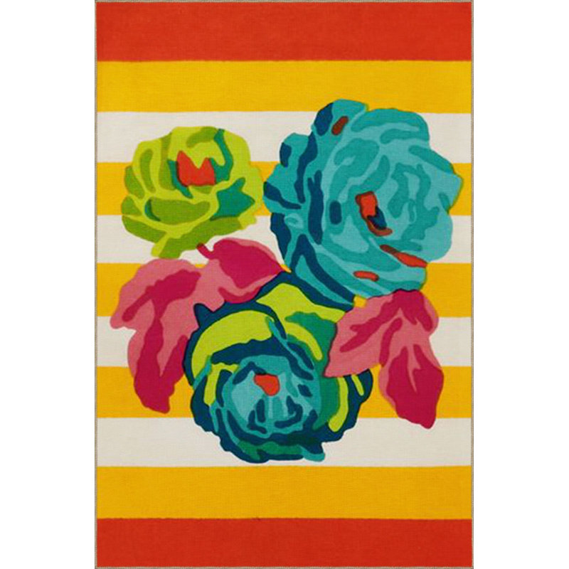 Tapis tissé à motif floral moderne, Sous-tapis rond 3 pi 3 po inclus