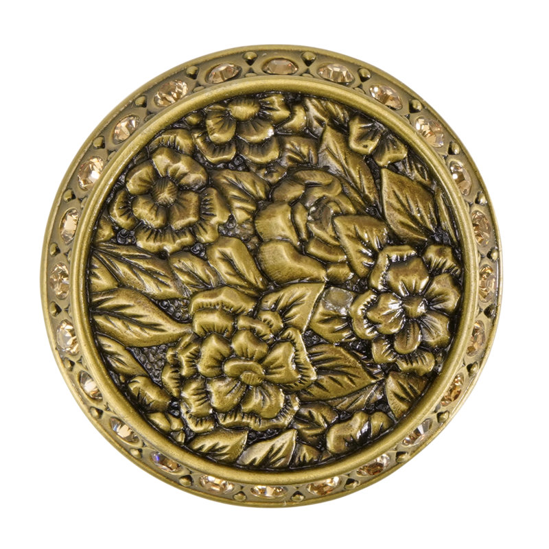 NANTUCKET NANTUCKET KNOB DECORATED WITH LIGHT COLORADO TOPAZ SWAROVSKI CRYSTALS IN BURNISHED BRASS PLATE, Burnished Brass