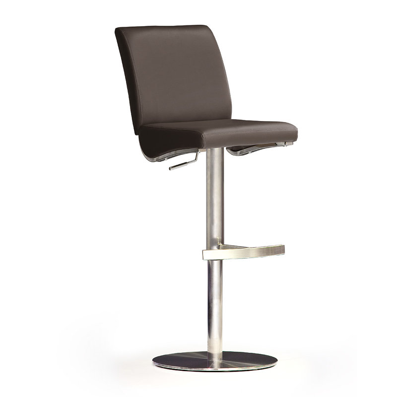 Cameron Swivel Upholstered Adjustable Height Counter Stool with Metal Frame, Brushed stainless steel/Brown