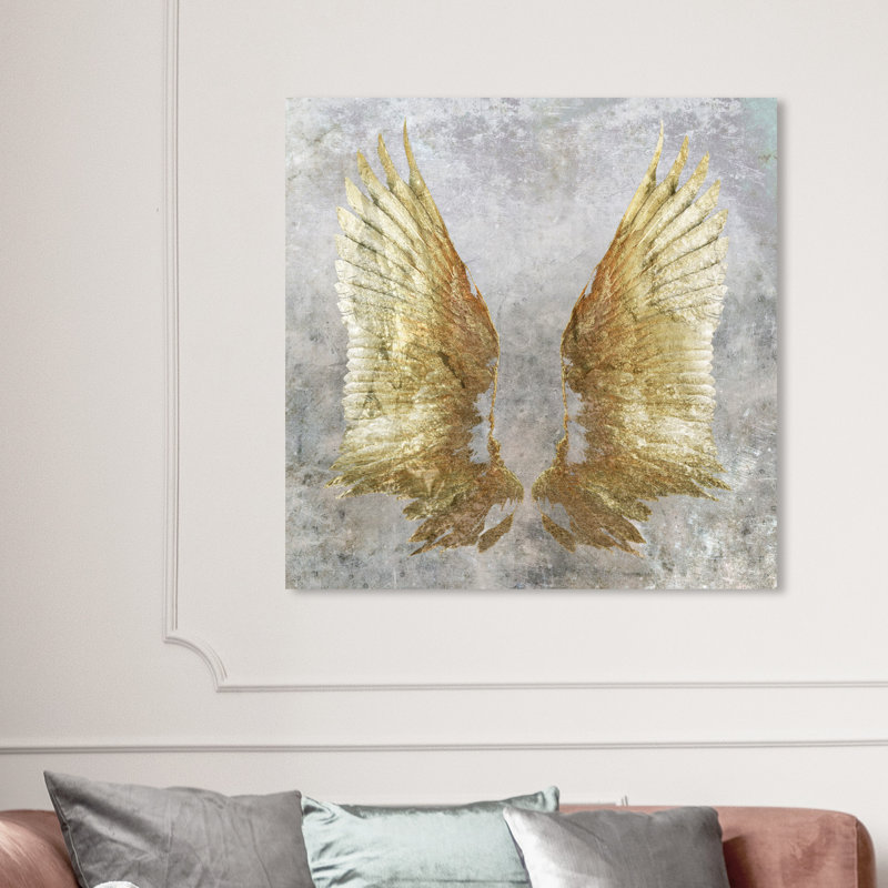 Golden Wings Print on Canvas with Gray Background, 40" x 40"