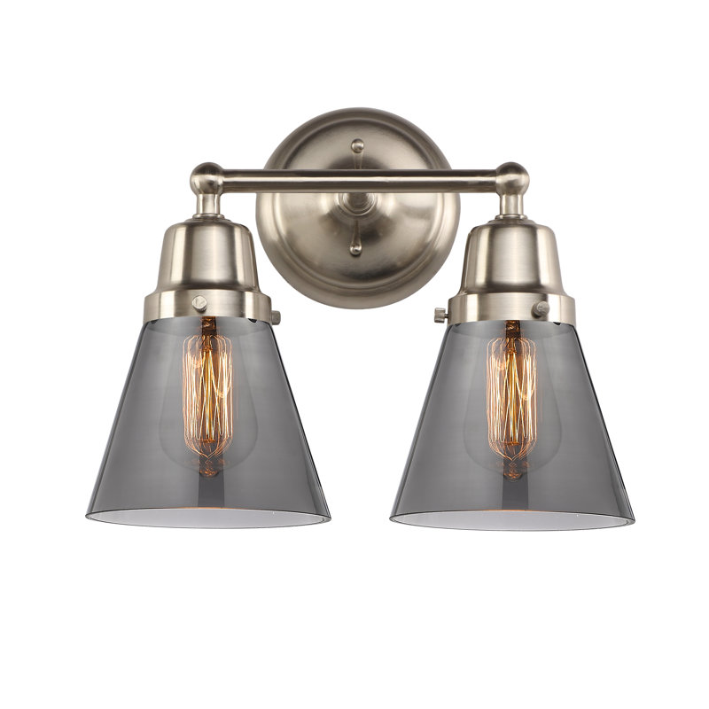 Éclairage pour salle de bain 2 lumières Alyssa-Mae Cone, Plaqué couleur fumée, Incandescent, Nickel satiné brossé