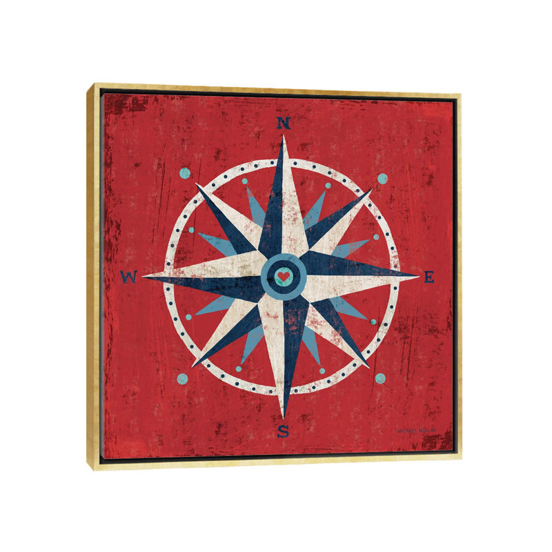 « nautique love (compass) »-impression sans cadre sur toile, H 12 po x l 12 po x P 1,5 po, Toile avec cadre doré