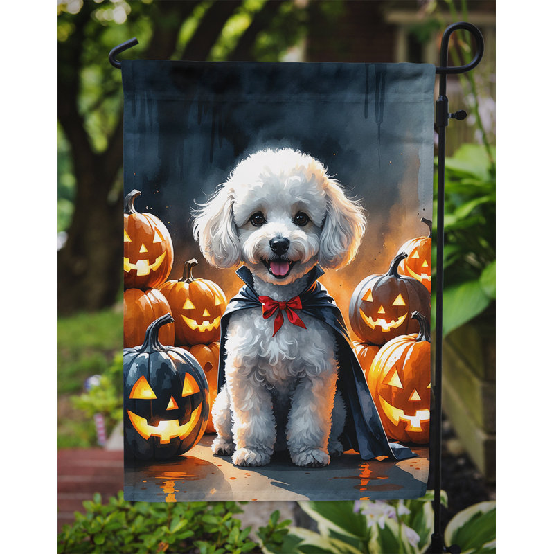 Drapeau de jardin chiot Halloween, Caniche blanc