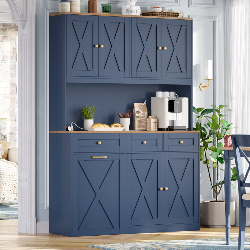 Pull-out Trash Cabinet, Free Standing Kitchen Storage Cabinet, For Kitchen Living Room, Blue