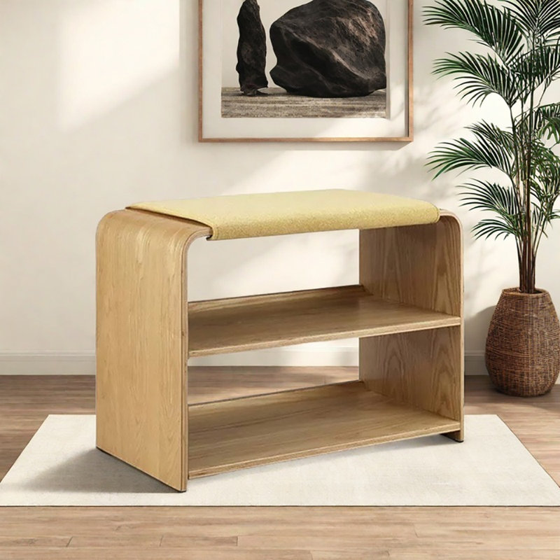 Tabouret avec rangement à chaussures 23,6 po, Bois naturel
