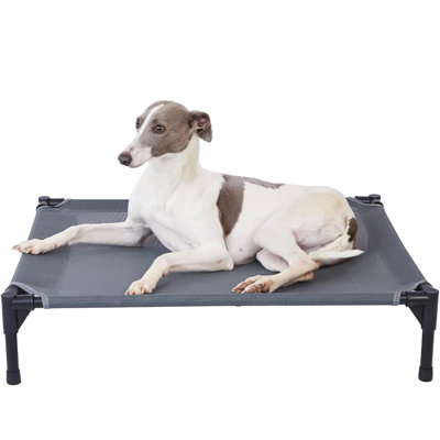Lit pour chien surélevé pour l'extérieur - lits pour chien pour grands chiens XL, lit surélevé pour chien robuste, imperméable et rafraîchissant avec filet en maille Teslin lavable, durable, antidérapant, 49 pouces, gris