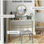 Bureau de maquillage avec miroir Modern, coiffeuse avec rangement ouvert, finition en faux marbre et structure en acier pour la chambre à coucher, blanc et doré
