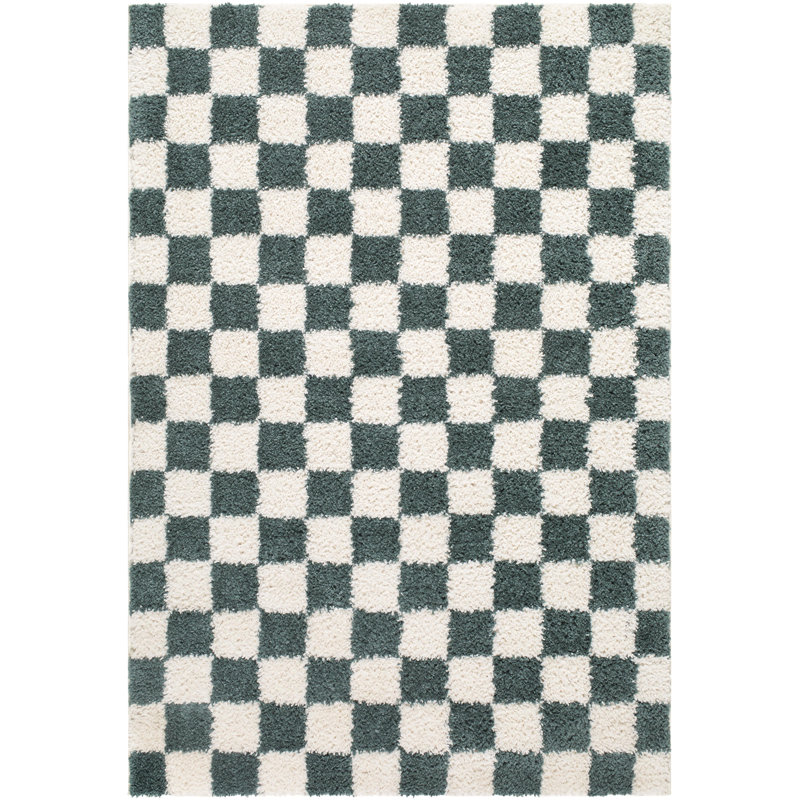  Edaline Machine Woven Rug, Rectangle 7'10" x 10', White/Ivory/Teal
