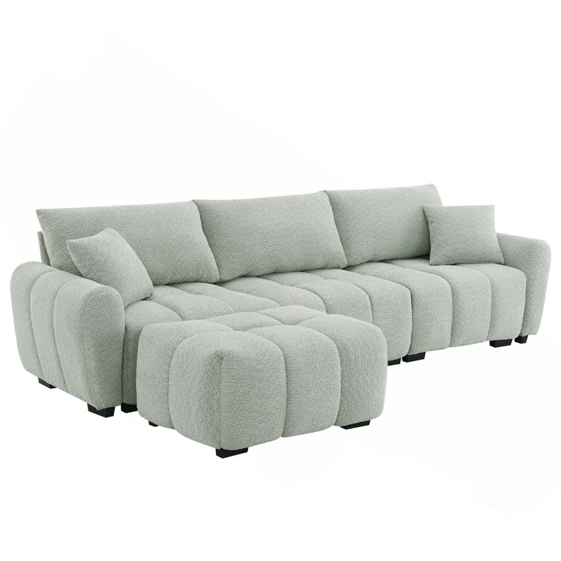 Canapé modulaire en forme de L avec un design en ligne, un repose-pieds à mouvement libre et quatre pièces modulaires pour des sièges polyvalents