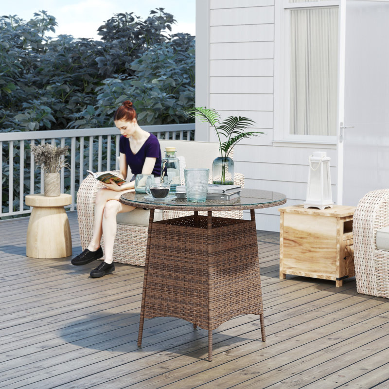 Table de patio ronde 31,5 po, table bistro avec trou pour parasol, brun