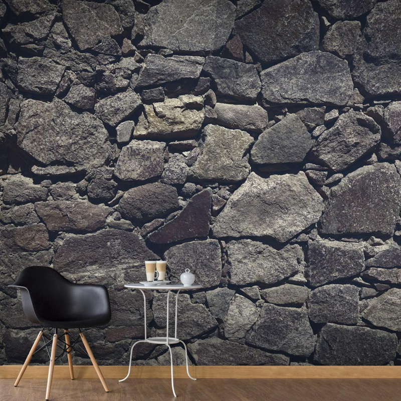 Danyu Dark Old Stacked Stone Wall Wall Mural, 41" L x 59" W