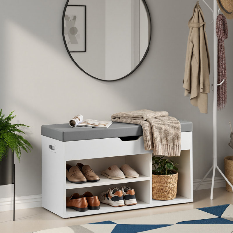 Abigayle 8 Pair Shoe Storage Bench, Grey, Cloud White