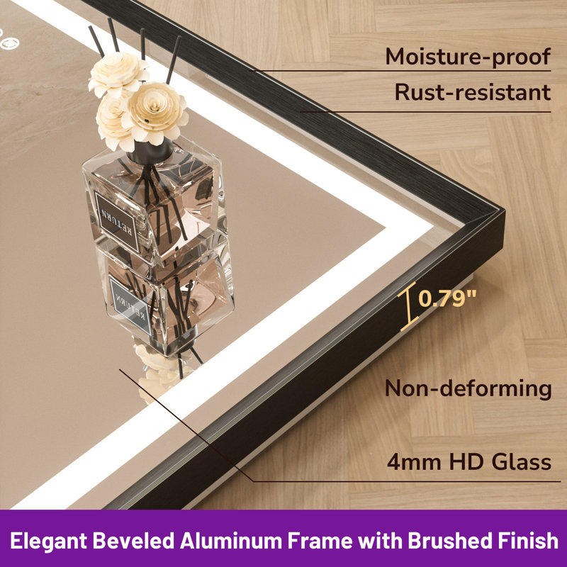 Miroir de salle de bain Dineen, Noir, 60 po x 36 po