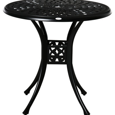 30" Round Outdoor Table With Umbrella Hole, Antique Cast Aluminum Patio Bistro Table, Black. Strong Construction, Scratch- Coating Hole From , Frame, Easy Maintenance
