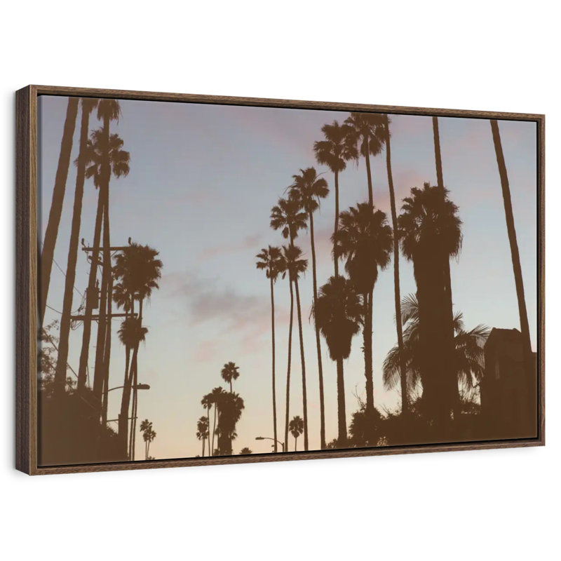 Silhouette des palmiers de Los Angeles, 46 po x 31 po, Cadre flottant noyer