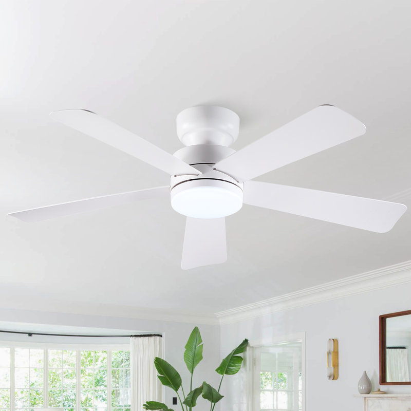 41"/46" 5-Blade Flush Mount Ceiling Fans With Lights And Remote/App, 41" Wide, White
