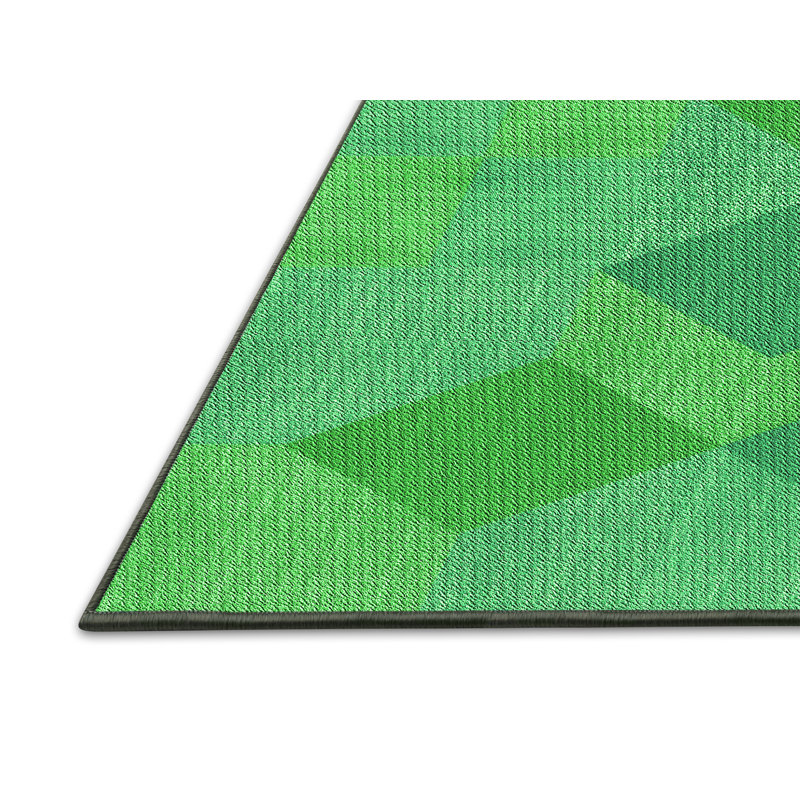 Tapis à motif géométrique vert, Rectangle 5 pi x 7 pi