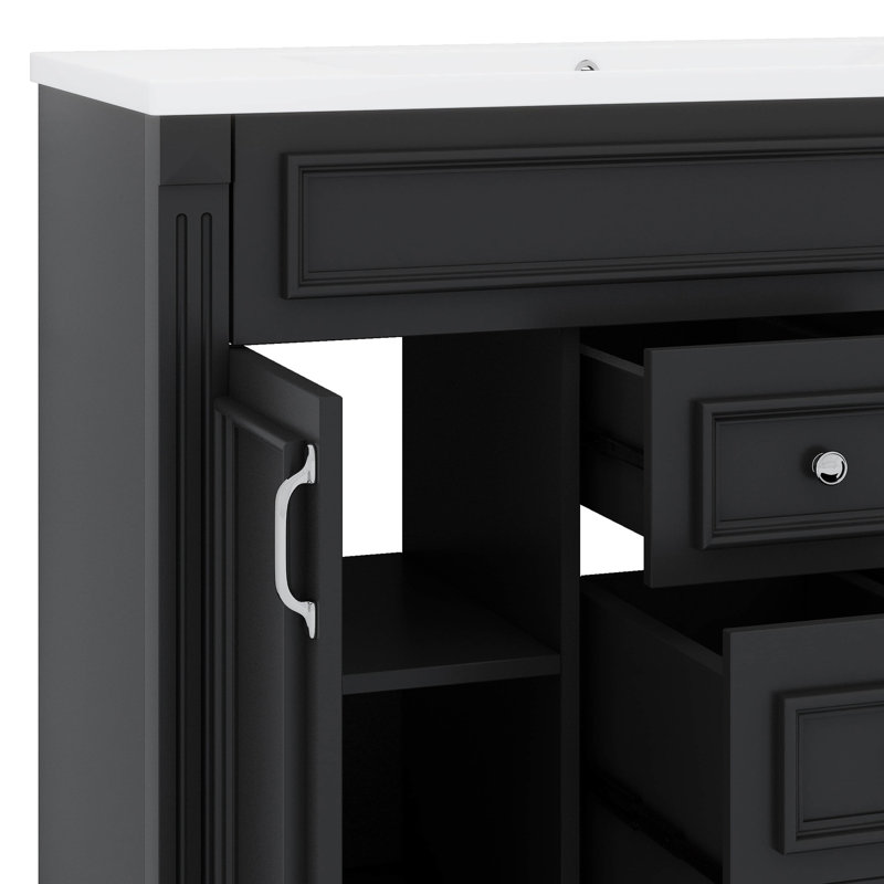 Meuble-lavabo élégant et fonctionnel de 36 po avec lavabo supérieur et tiroirs, Noir