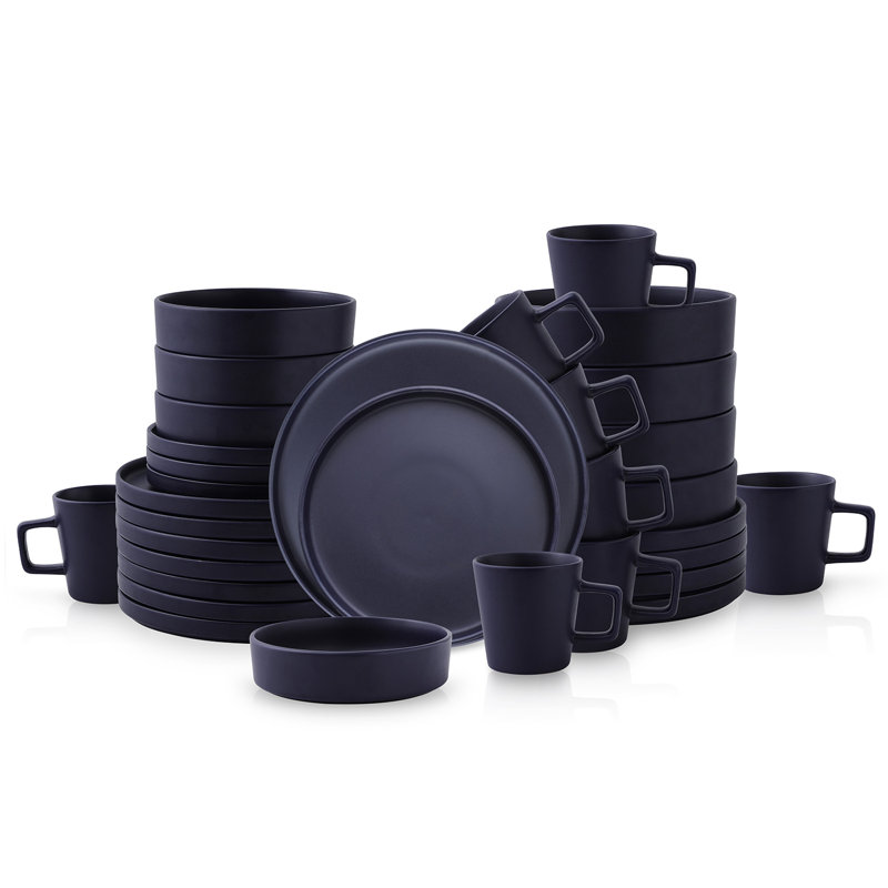 Dark Blue Ceramic Minimalist 16-Piece Mug Set
