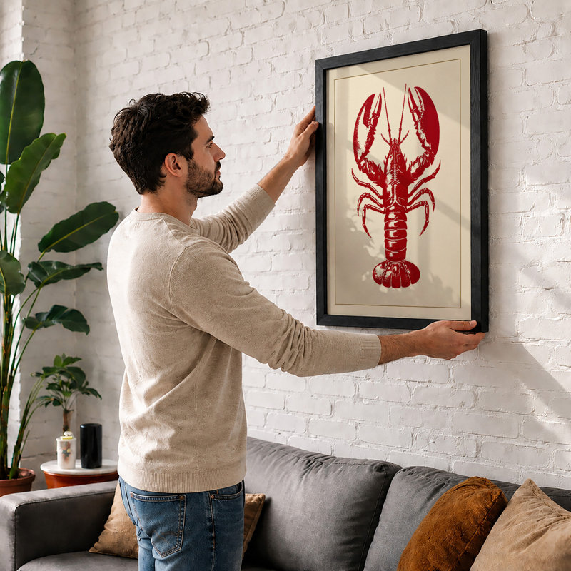 Specimen Lobster Botanical - Framed Print, A1 - 84.1 x 59.4 cm, White