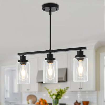 Modern Linear Kitchen Island Dimmable Pendant With Clear Glass Shades