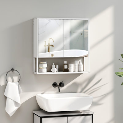 23.6mm W 23.6mm H Wall Mounted Required Framed Medicine Cabinet Mirror Adjustable