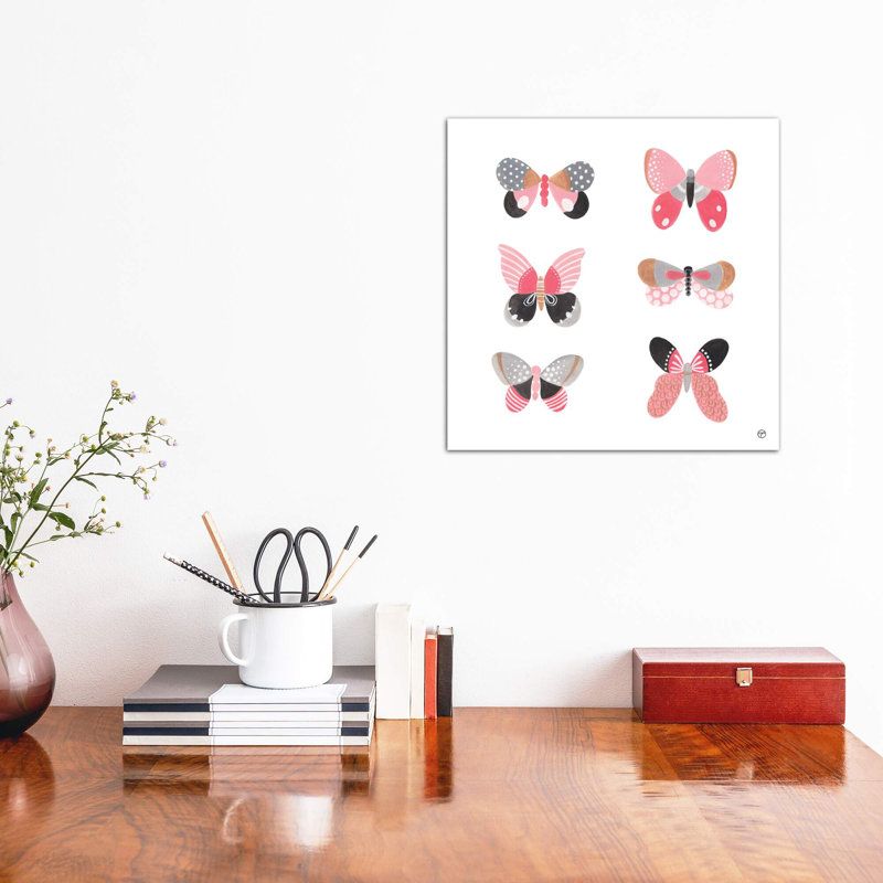 6 papillons art, Toile tendue, H 12 po x l 12 po x P 0,75 po