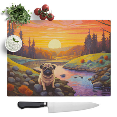 Pug Landscape Art  Glass Chopping Board